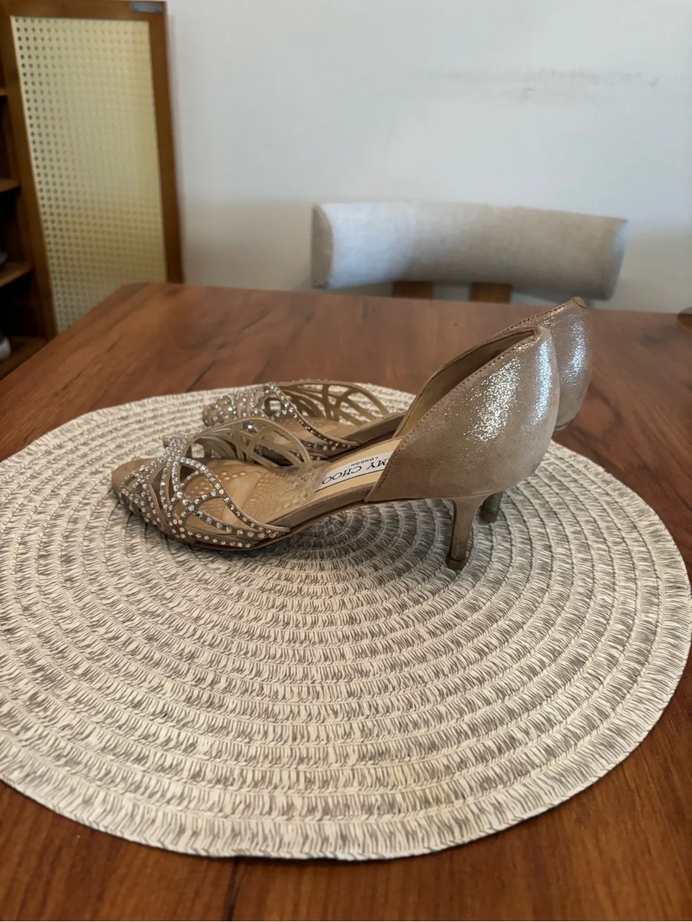 Jimmy Choo Gold Crystal Strappy Open-Toe Heels